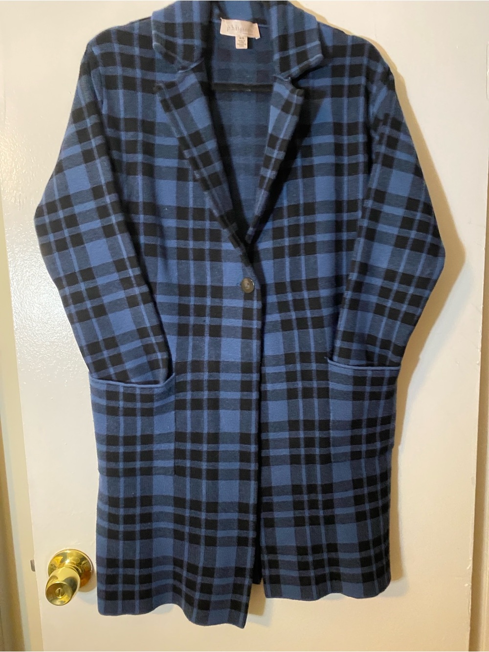 PHILOSOPHY Women’s Blue Plaid Single-Button Coat